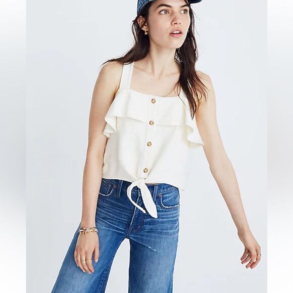 Madewell Texture & Thread Ruffle Tie Front tank - Picture 1 of 7